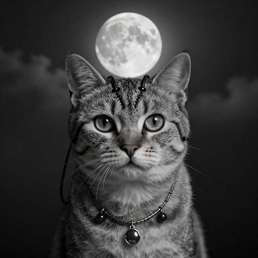 Eerie Stitched Cat Under Full Moon