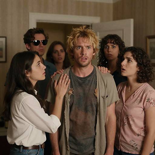 Dramatic Group Scene with Frightened Man