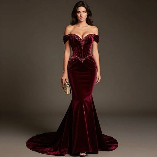 Elegant Burgundy Velvet Mermaid Dress