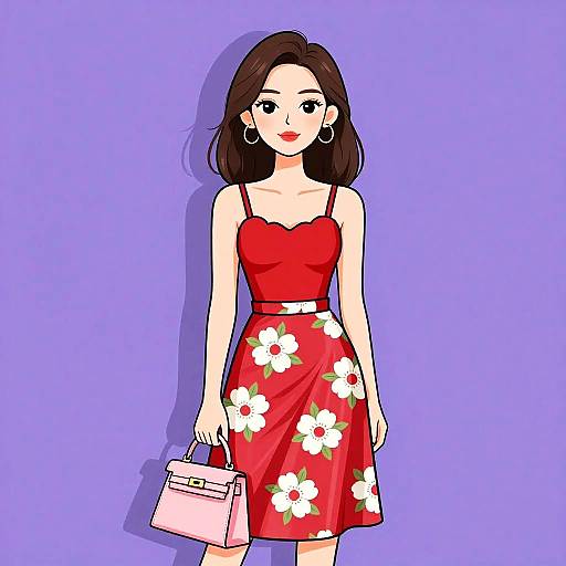 Chic Woman in Floral A-line Skirt