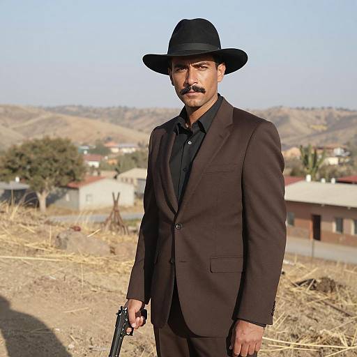 Determined Man in Black Hat and Suit