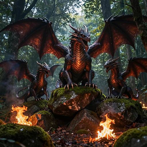 Fierce Dragons in Mystic Forest
