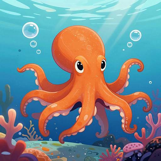 Colorful Cartoon Octopus Underwater Scene
