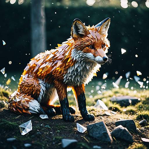 Crystal Shard Fox Sculpture Outdoors
