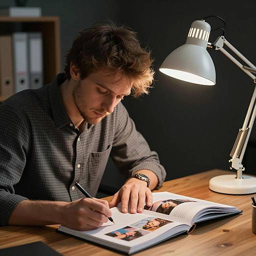 Focused Man Writing at a Desk