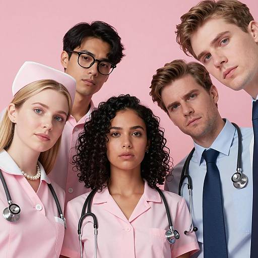 Serious Group Portrait with Pink Background