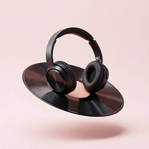 Minimalist Headphones on Floating Vinyl