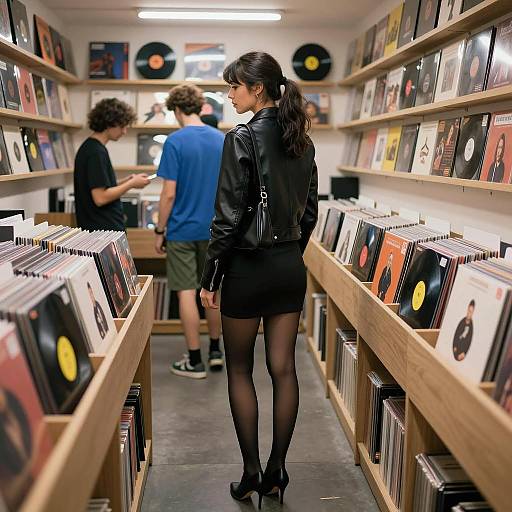Chic Woman in Record Store Scene