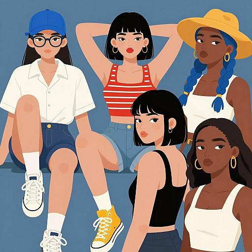 Illustration of Five Diverse Women in Casual Clothing