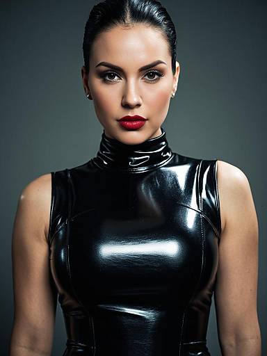 Woman in Tight Black Latex Dress
