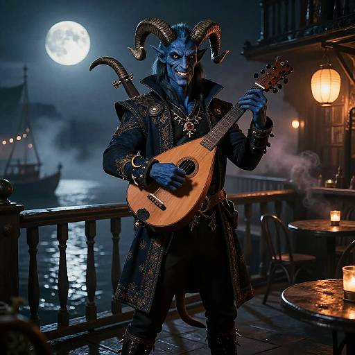 Cinematic Moonlit Tiefling Bard Portrait