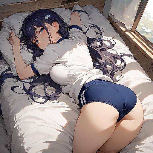 Anime Girl in Gym Storeroom at Night