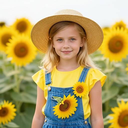 Blonde Girl in Sunflower Field