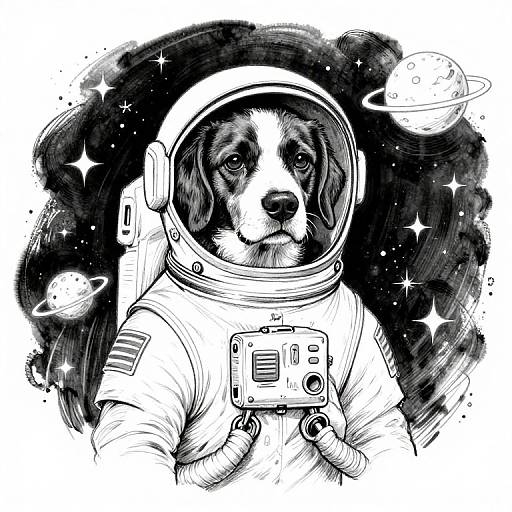 Ink Sketch of Astronaut Dog