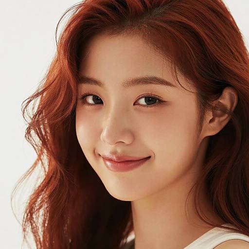Close-up Portrait of Young Korean Woman with Red Curly Hair