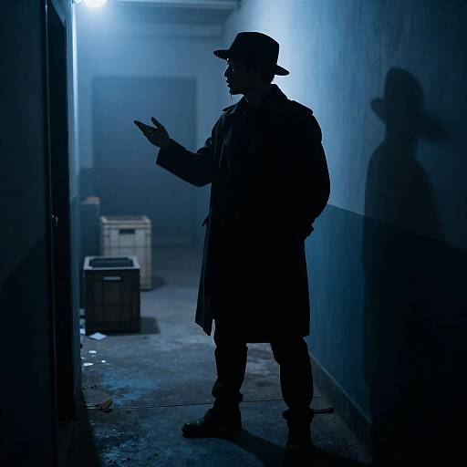 Mysterious Silhouette in a Blue Hallway