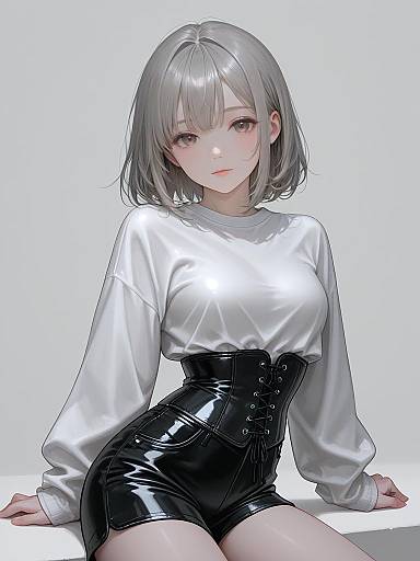 Young Woman in Modern Minimalist Corset and High-Waisted Shorts