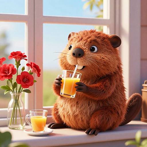 Whimsical 3D Cartoon Beaver Scene
