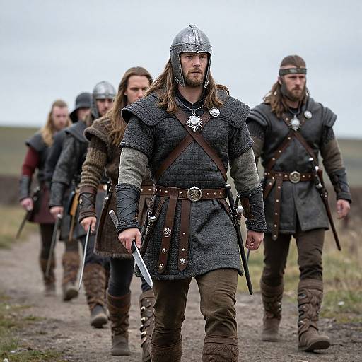 Viking Warrior in Helmet Walking