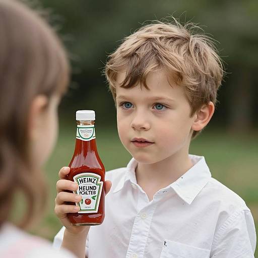 Curious Boy with Ketchup Bottle