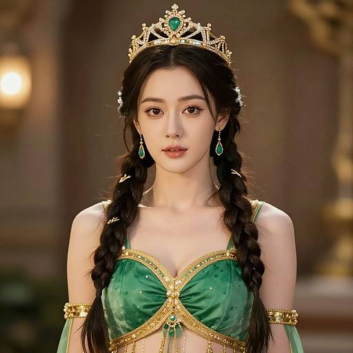 Regal Woman in Green and Gold