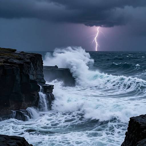 Stormy Ocean Waves and Cliffs