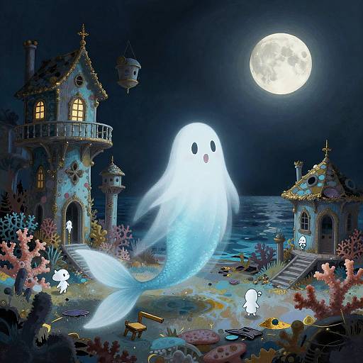 Ethereal Ghostly Mermaid Illustration