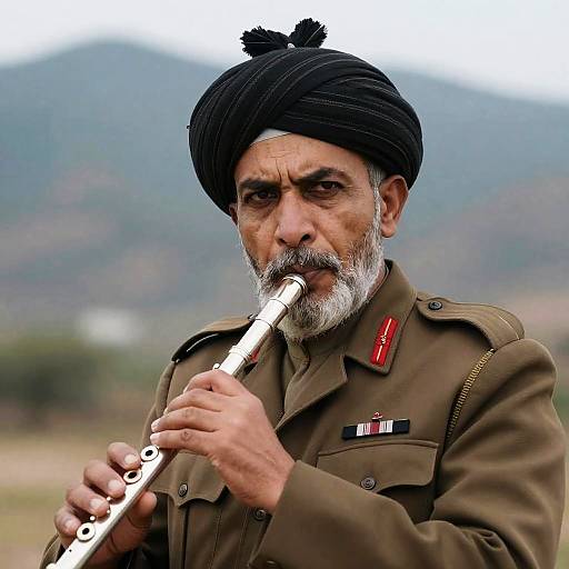 Intense Middle-Aged Man with Flute