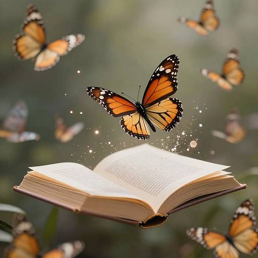 Monarch Butterfly Over Magical Book