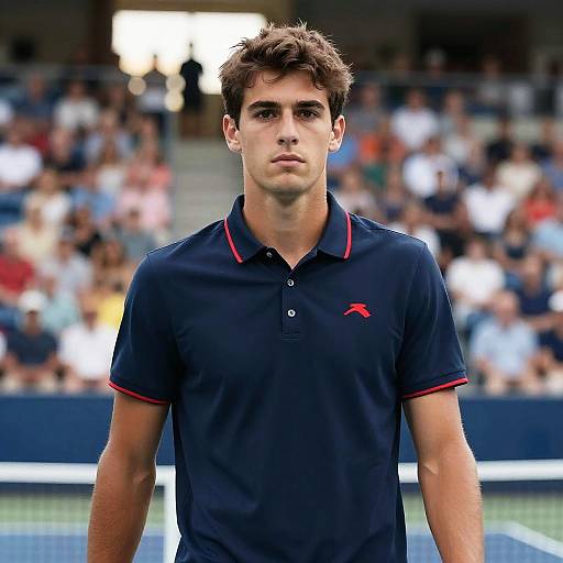 Serious Young Man on Tennis Court