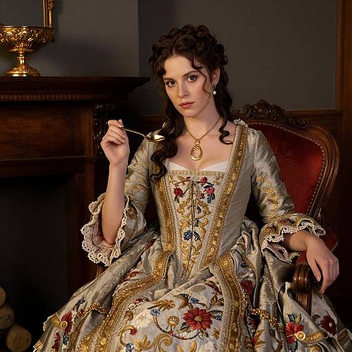 Victorian Woman in Ornate Gown