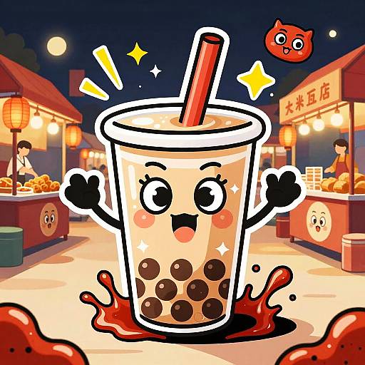 Cheerful Bubble Tea Night Market