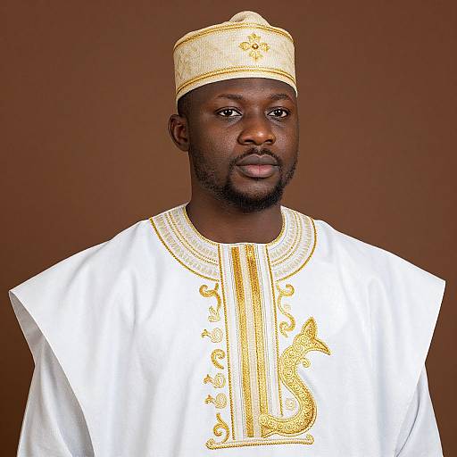 Nigerian Man in White and Gold Outfit