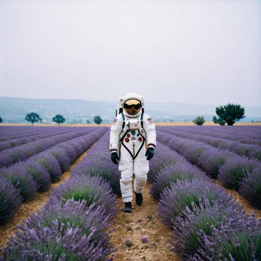 Astronaut Walking in Lavender Field
