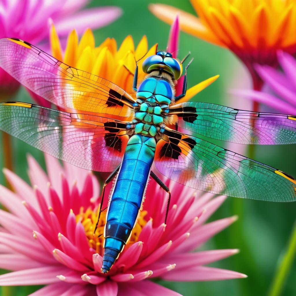 Hyper-Detailed Macro of Dragonfly on Flower