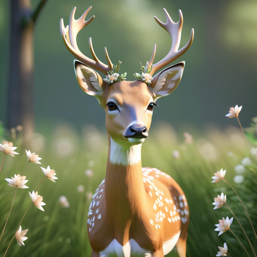 Serene Deer with Floral Crown in Nature