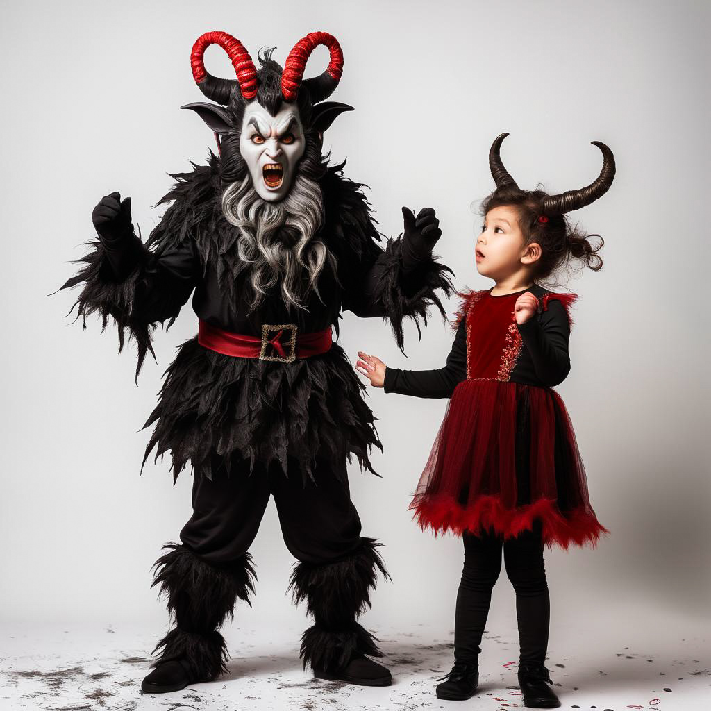 Surprised Kid in Playful Krampus Costume