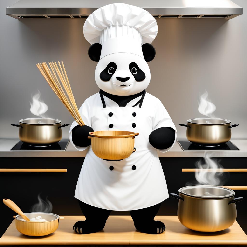 Panda Chef with Dumplings and Steamer