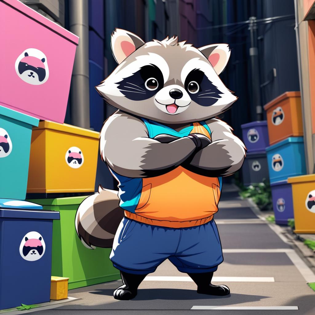 Cute Raccoon with Buff Muscles in Alley