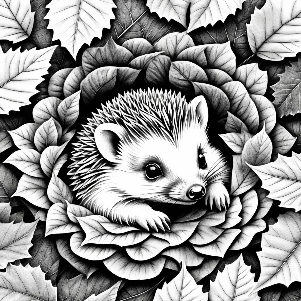 Black and White Sketch of Baby Hedgehog