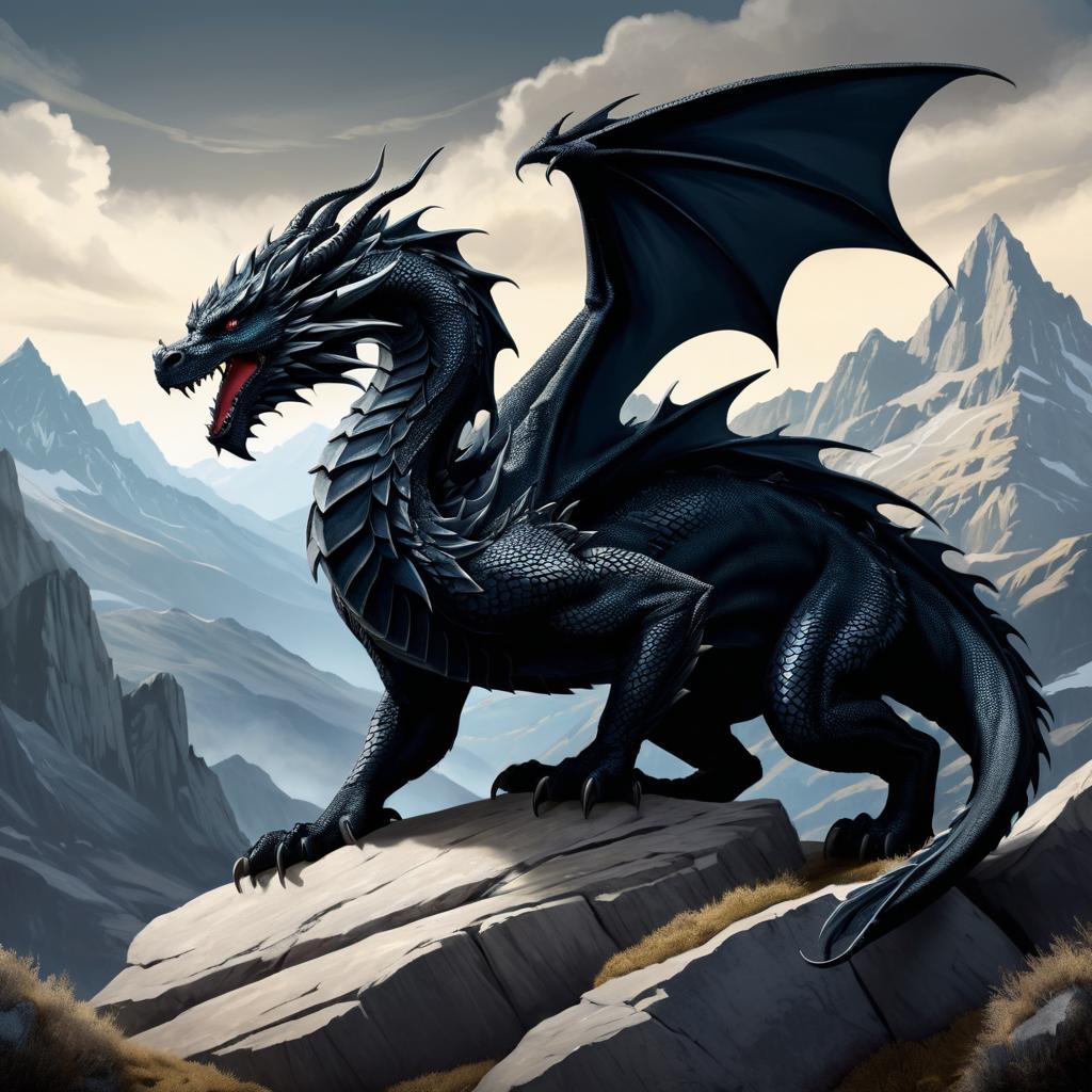 Fierce Dragon Illustration in Rocky Landscape