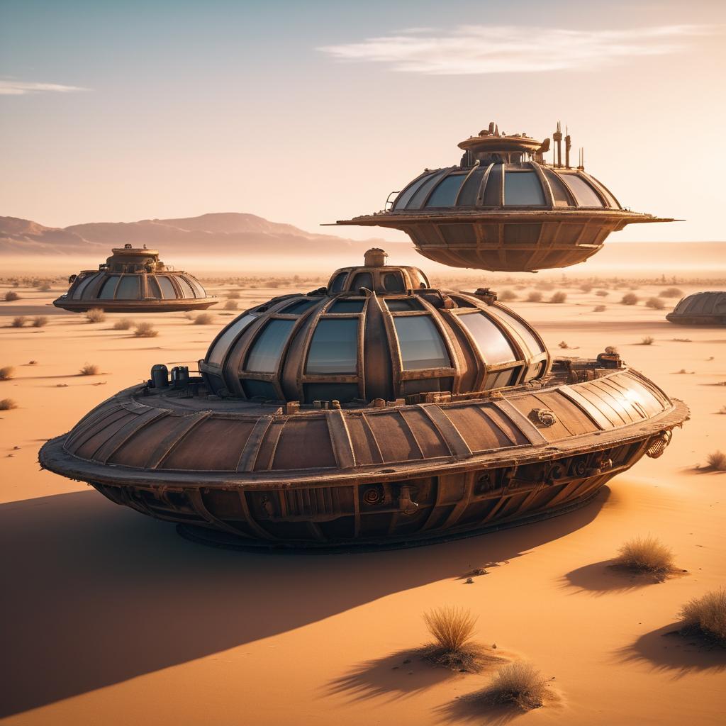 Steampunk Hovercraft in Post-Apocalyptic Desert