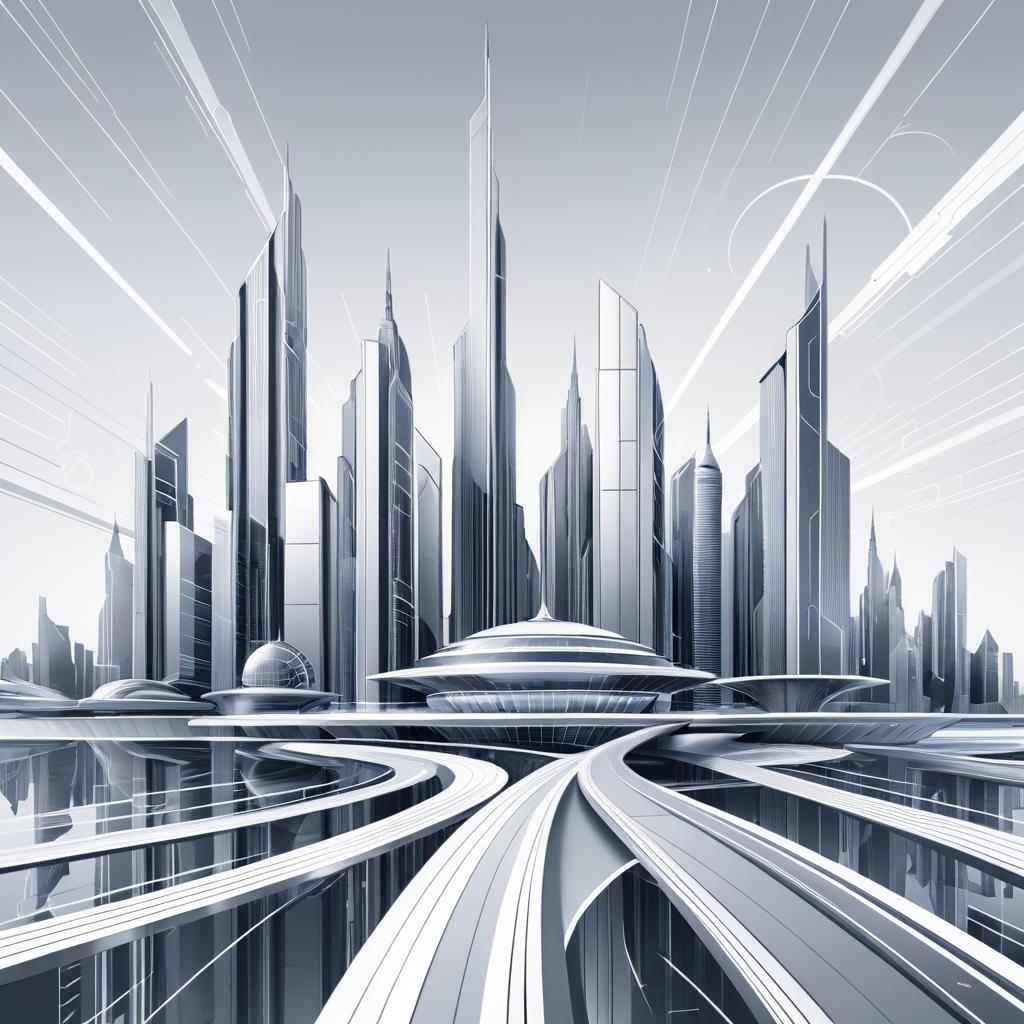 Futuristic Skyline Illustration in Silver