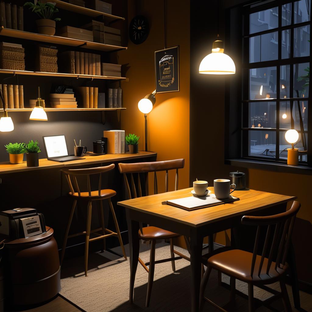 Cozy Nighttime Coffee Shop Scene