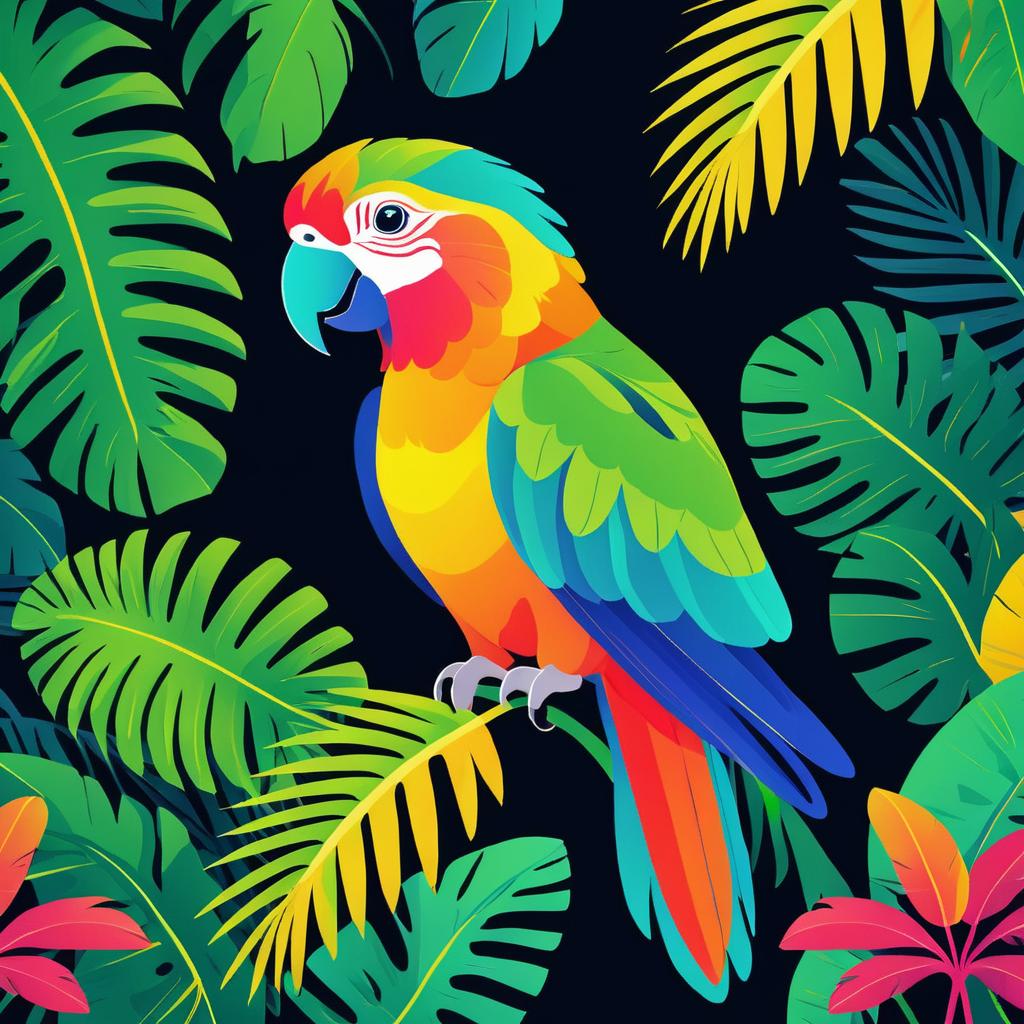 Vibrant Parrot and Tropical Plant Drawing