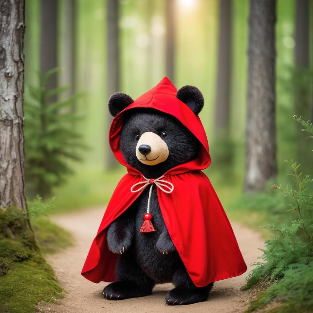 Whimsical Bear in Little Red Riding Hood