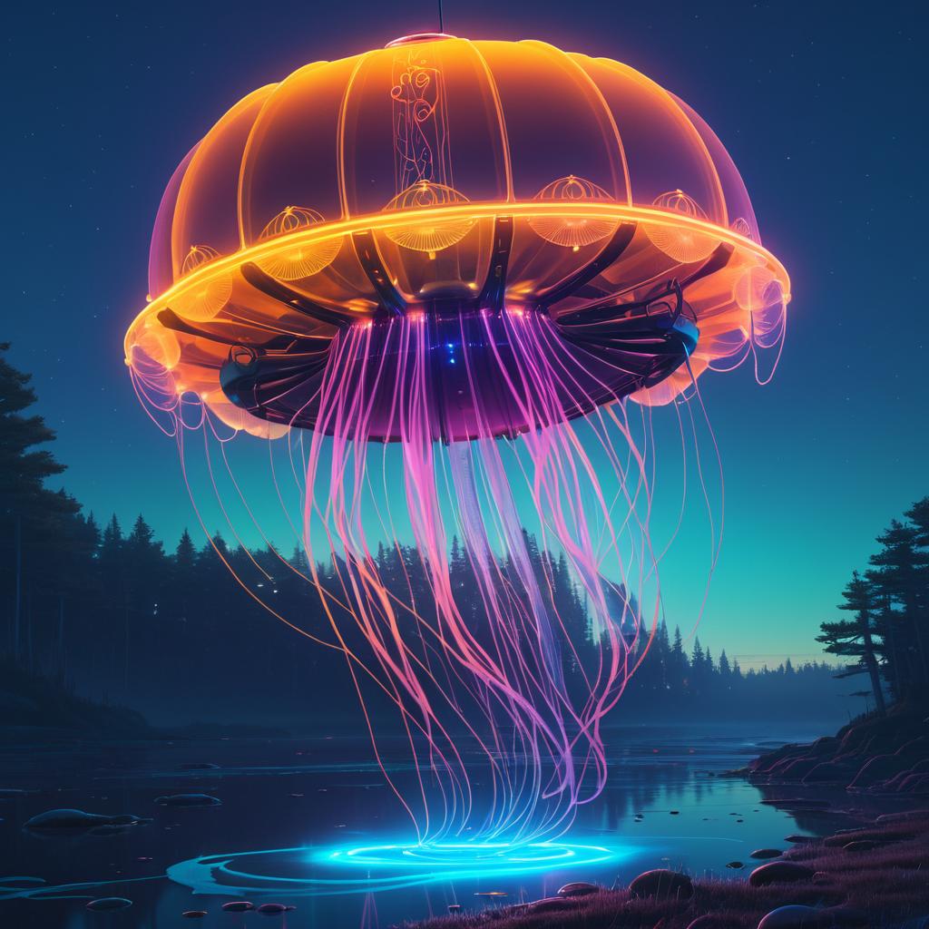 Detailed Glowing Jellyfish Drone in 3D