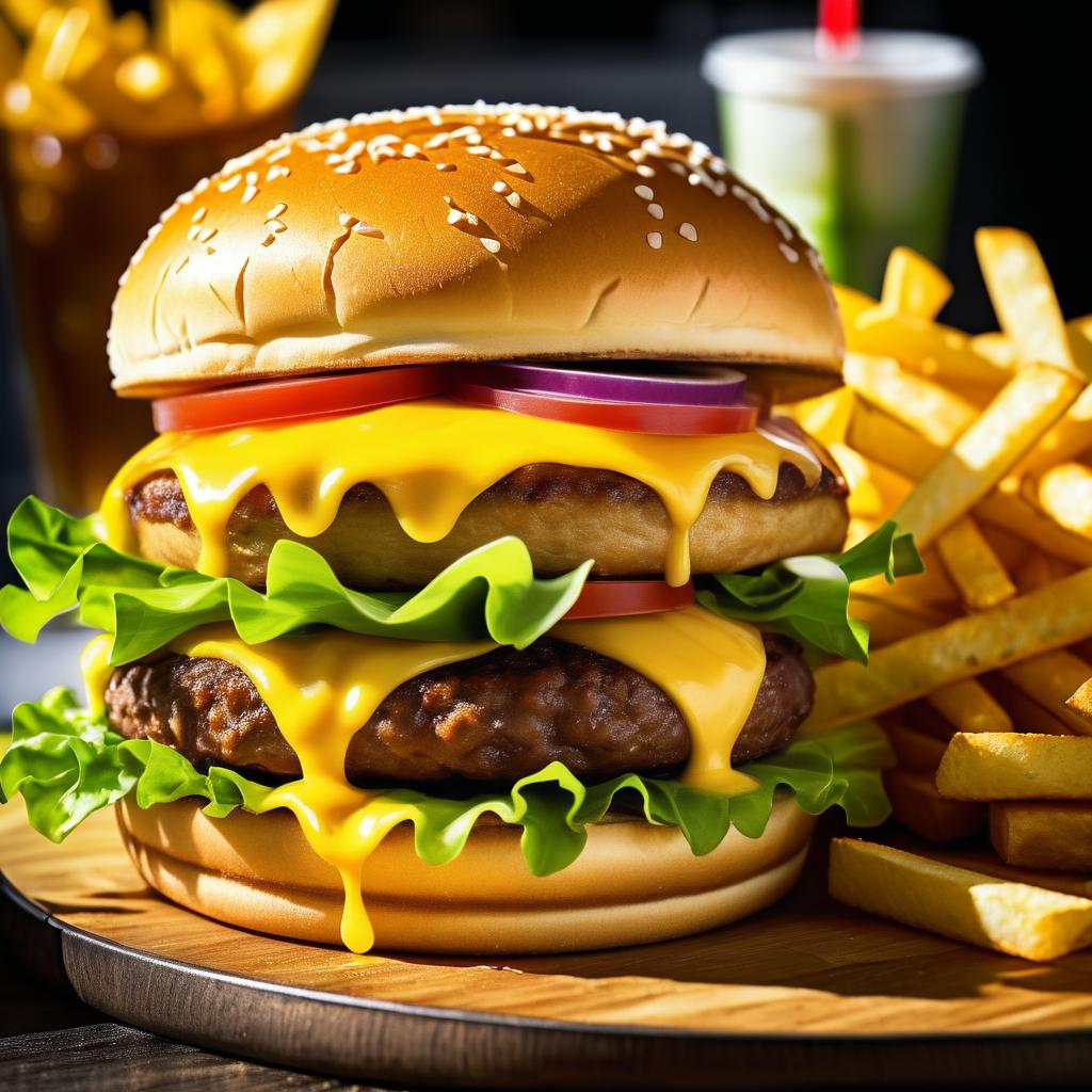 Vibrant Close-Up of Burger and Fries