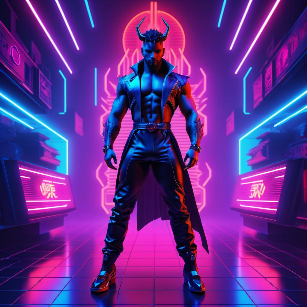 Alluring Male Demon in Neon Paradise