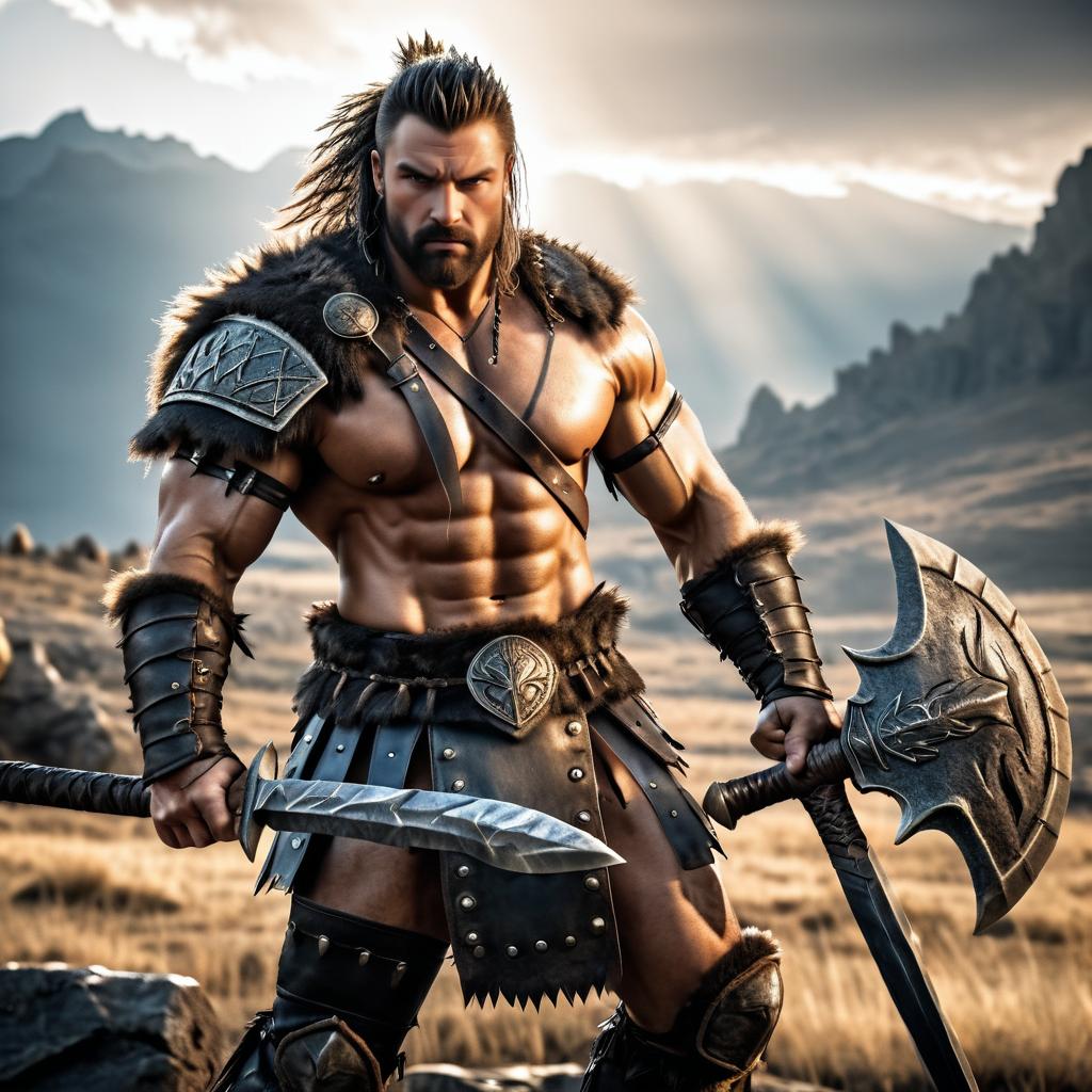 Fierce Barbarian in Rocky Landscape